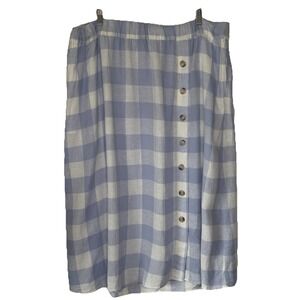 Madewell Linen-Blend‎ Side-Button Midi Skirt 3X Pale Dawn Blue Gingham Cottage